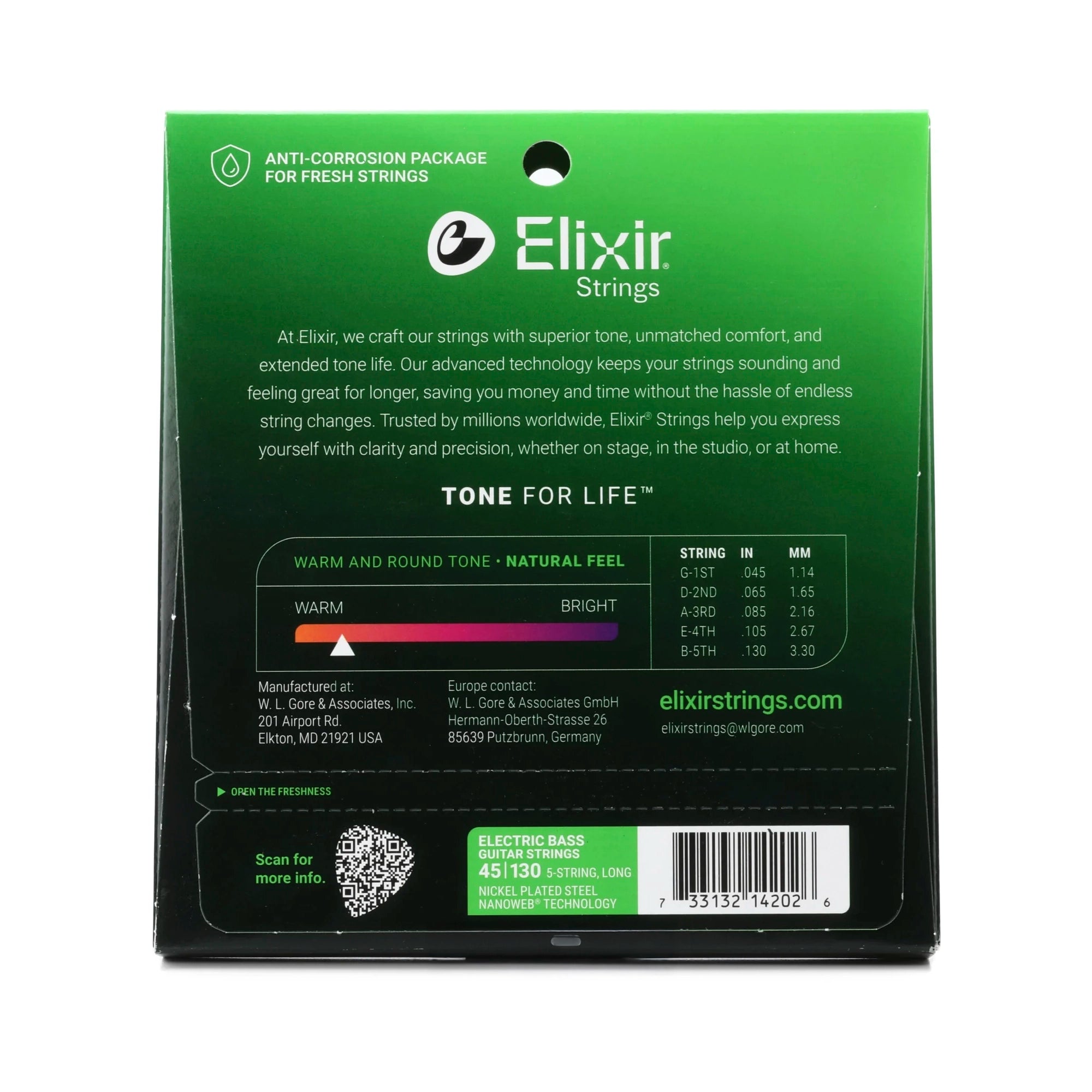 Set de cuerdas para bajo eléctrico 5 cuerdas Elixir Nanoweb 45/130 Light- 14202