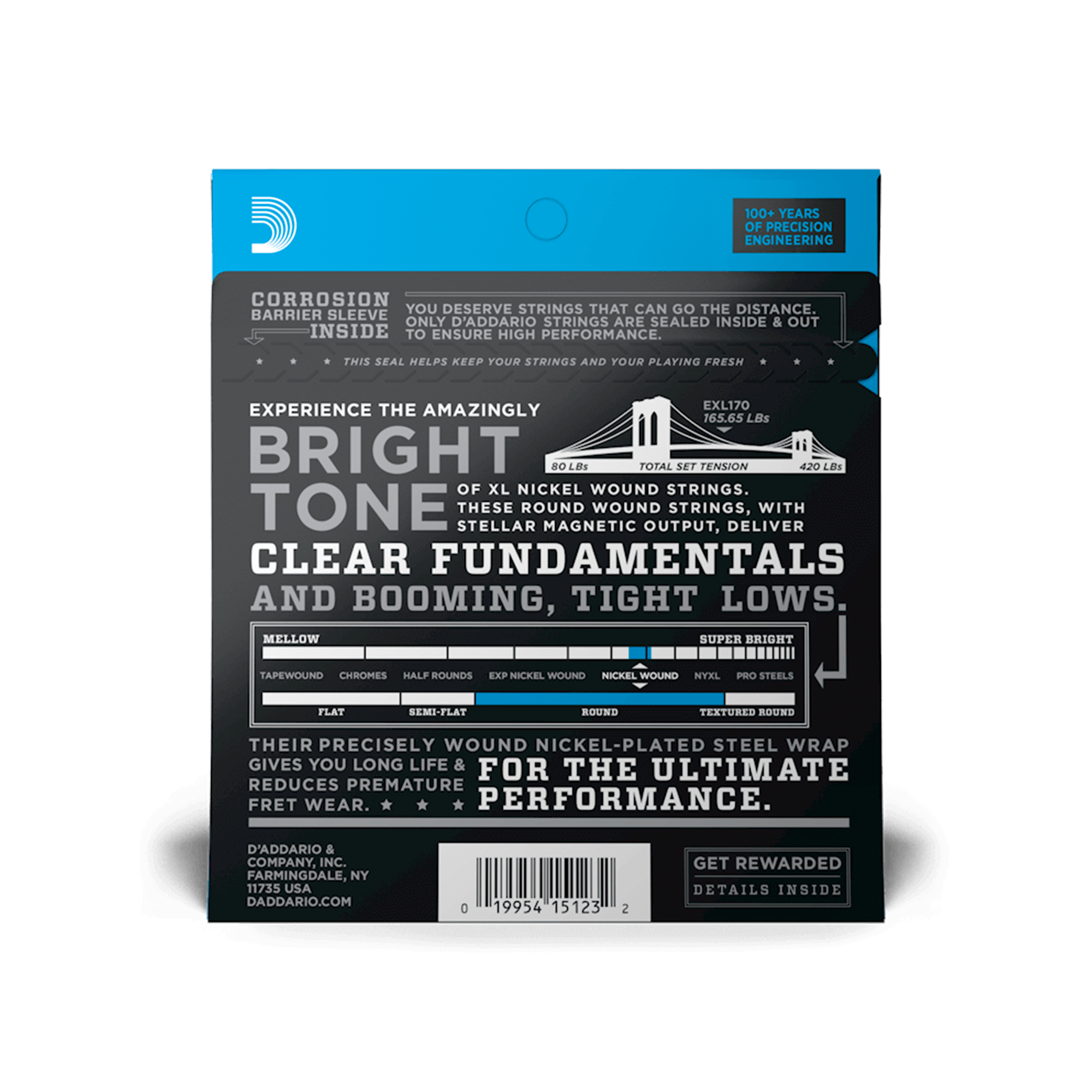 Set De Cuerdas Para Bajo De 4 Cuerdas Daddario - EXL170