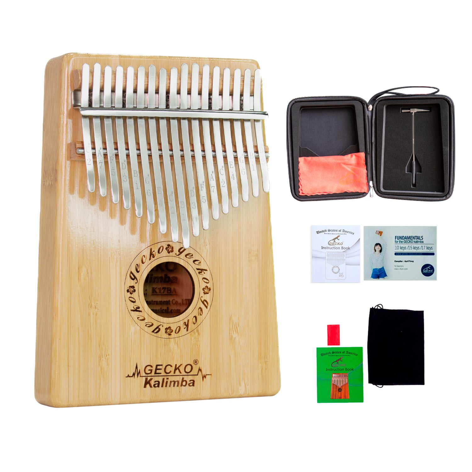 Kalimba de 17 llaves Gecko con estuche - K17BA