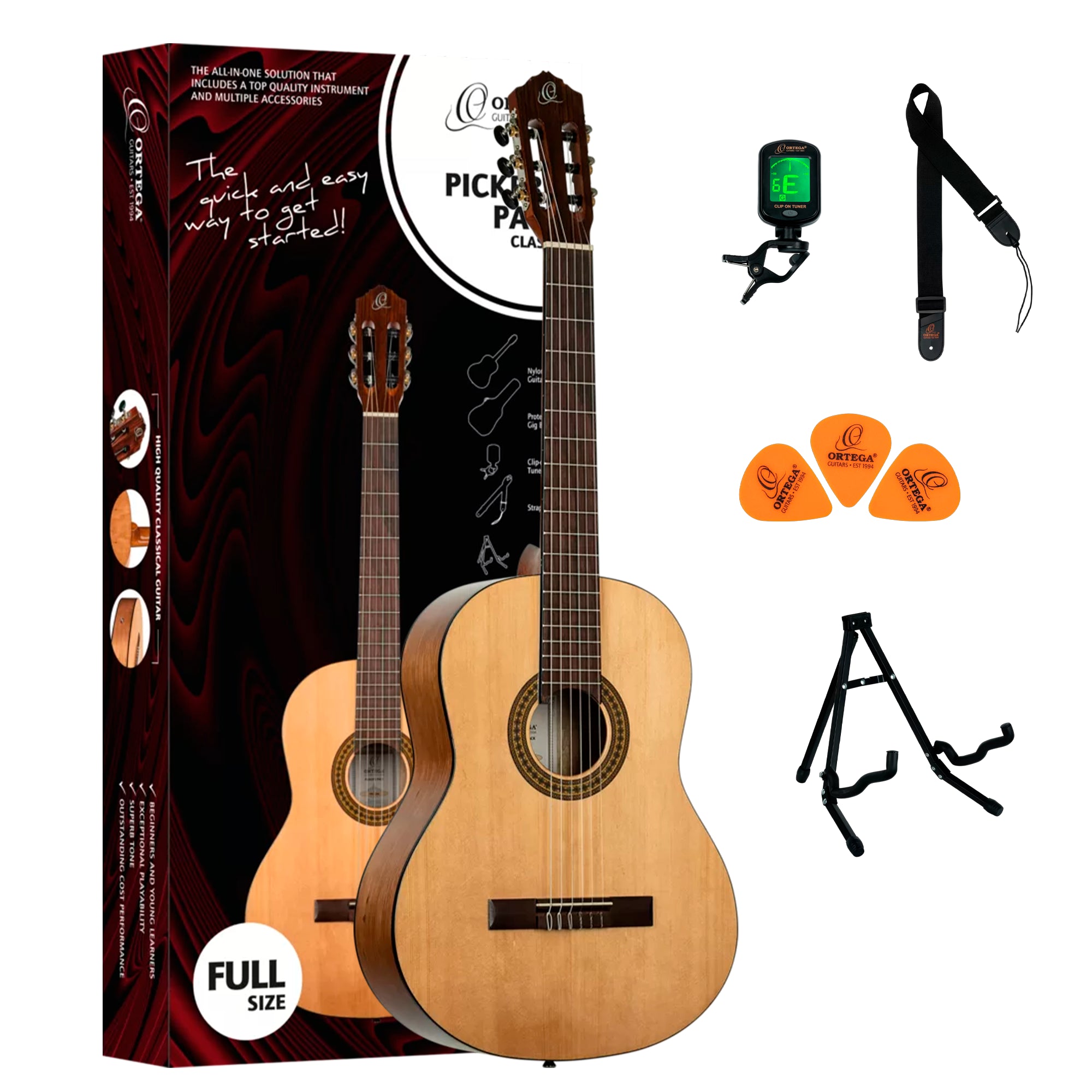 Guitarra clásica Ortega RPPC44 – Picker’s Pack completo