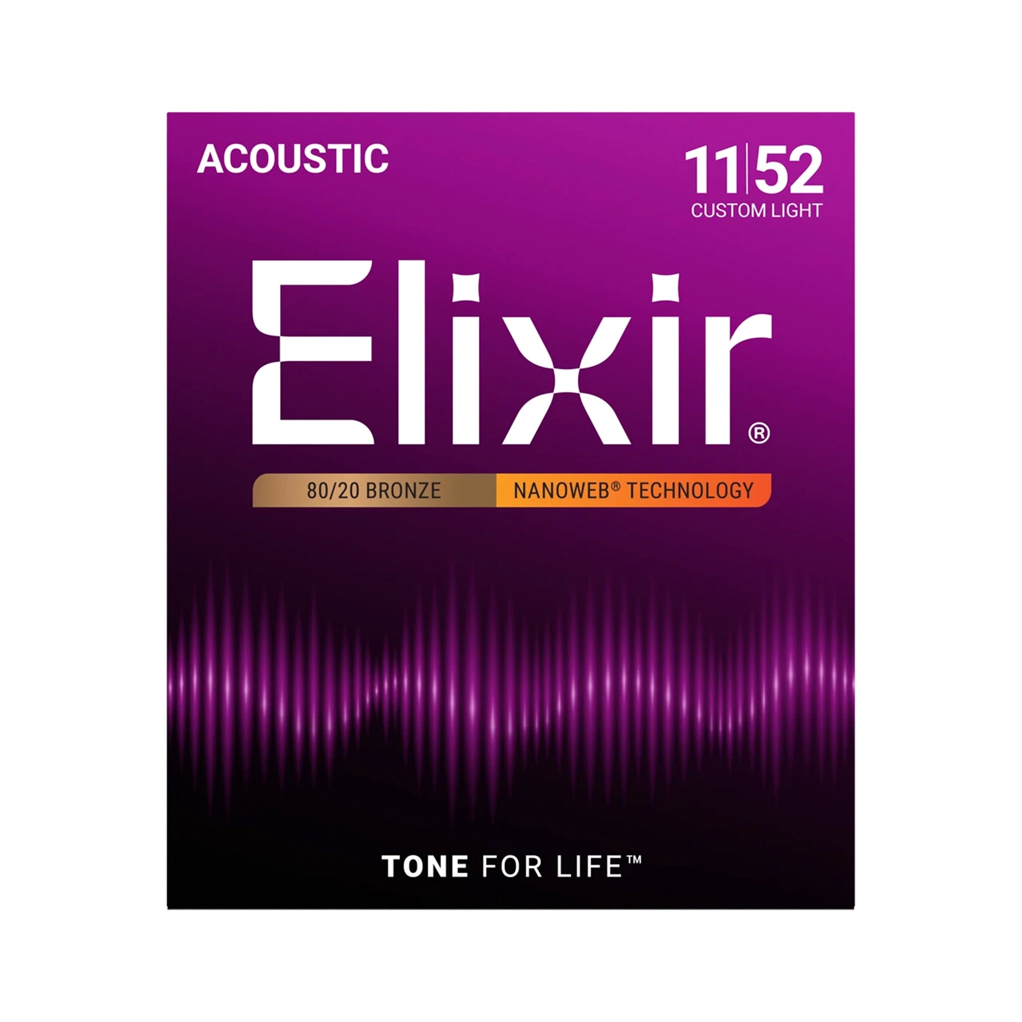 Ser de cuerdas para guitarra acústica Elixir Nanoweb 11/52 Custom Light - 11027