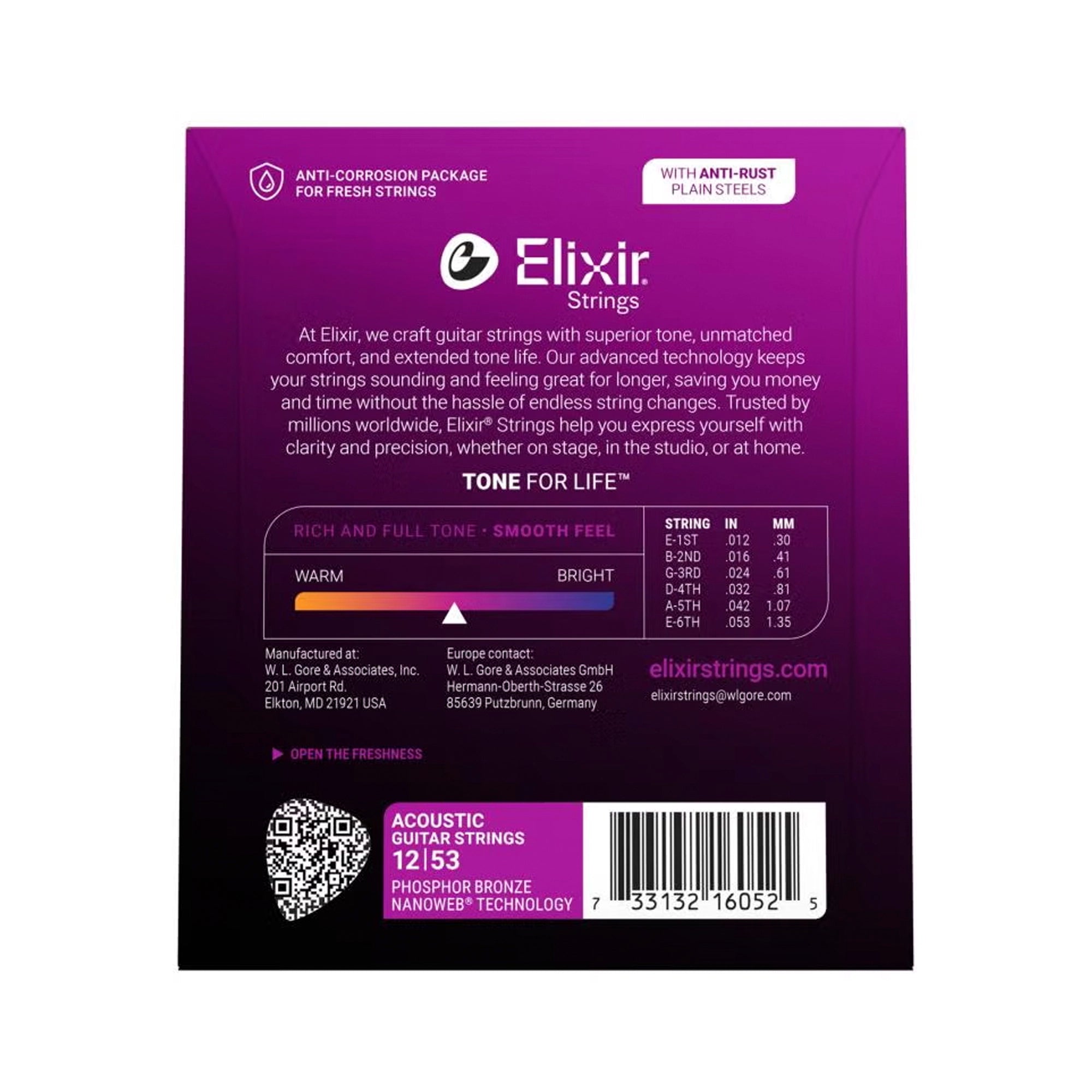 Set de cuerdas para guitarra acústica Elixir Nanoweb 12/53 Light - 16052