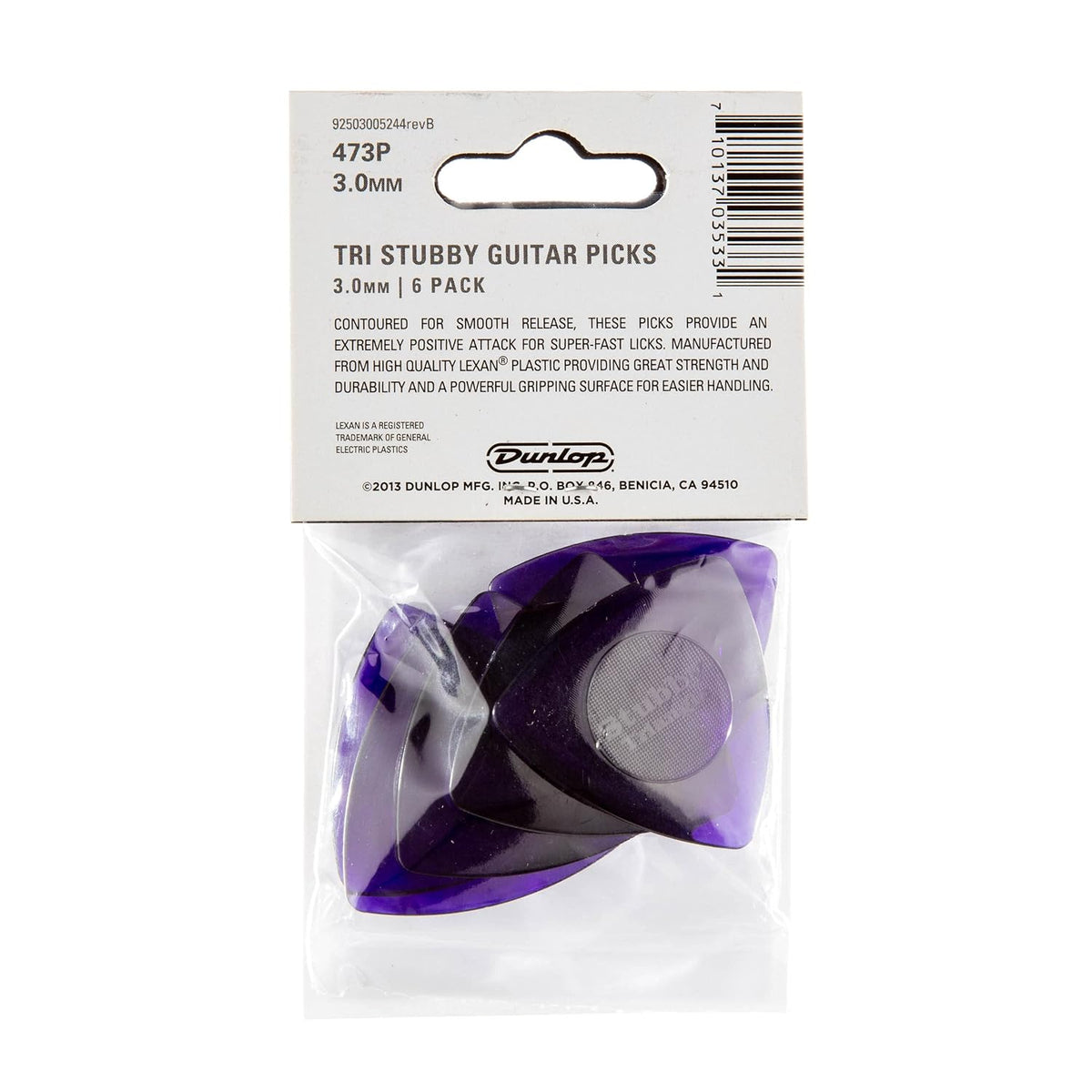 Pack 6 Uñas Tri Stubby 3.0mm Dunlop - 473P3.0